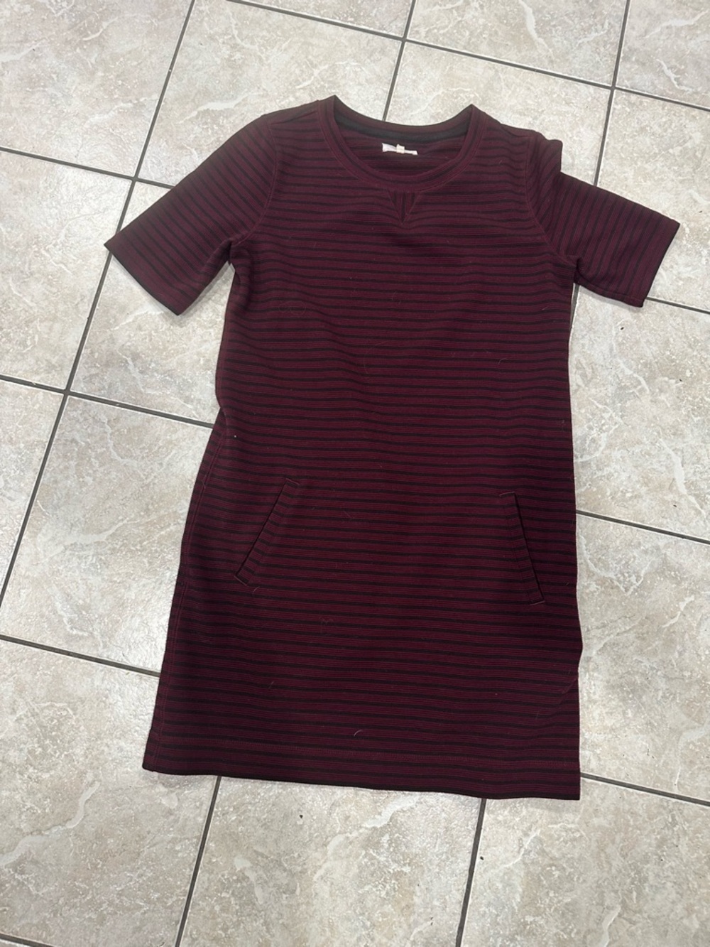 Lou & Grey Burgundy and Black Striped Short-Sleeve Dress